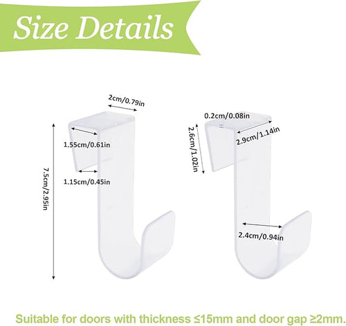 10PCS Over Cabinet Door Hooks Plastic Over The Door Single Hooks Space-Saving Hanger Extender Clips Multi-Purpose Hooks for Kitchen Bathroom Bedroom (Transparent)