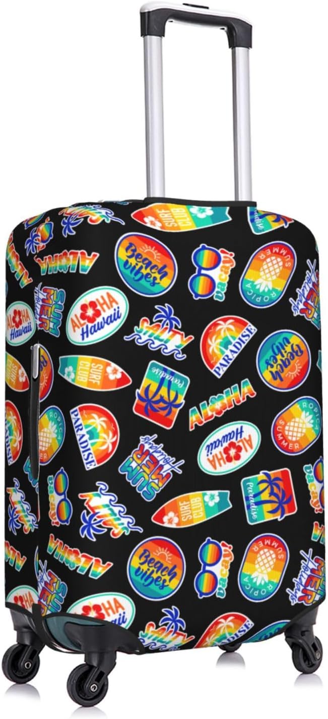 Tropical Vacation Badges Elastic Luggage Cover, Suitcase Protector For Travel (Fits 18-21 Inch Luggage)