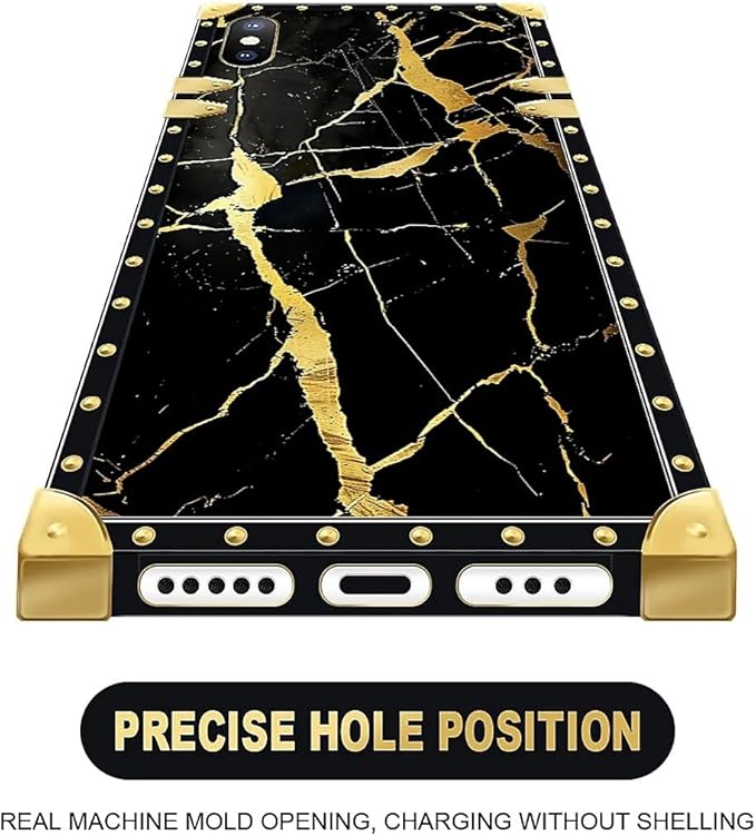 Compatible with iPhone Xs Max Case, Black Gold Marble Nature Luxury Golden Decoration for Girl Women Soft TPU Shockproof Protective Hard PC Back for iPhone Xs Max