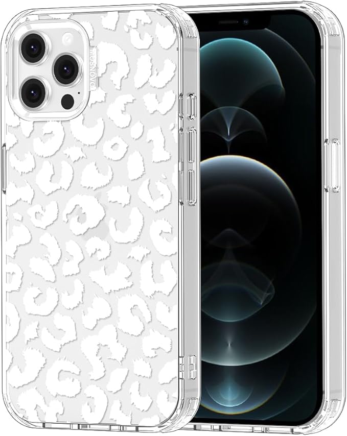 MOSNOVO Case for iPhone 12 & iPhone 12 Pro, [Buffertech 6.6ft Military-Grade Drop Protection] [Anti Peel Off Tech] Clear TPU Bumper Phone Case Cover Design - White Leopard Print