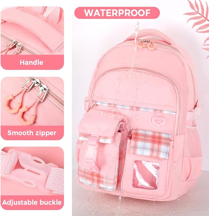 Cute Backpack for Teen Girls Kids Kawaii Bookbag Large School Back Packs Aesthetic Travel Daypack Ages 6-8 8-10 10-12 (Pink,L)