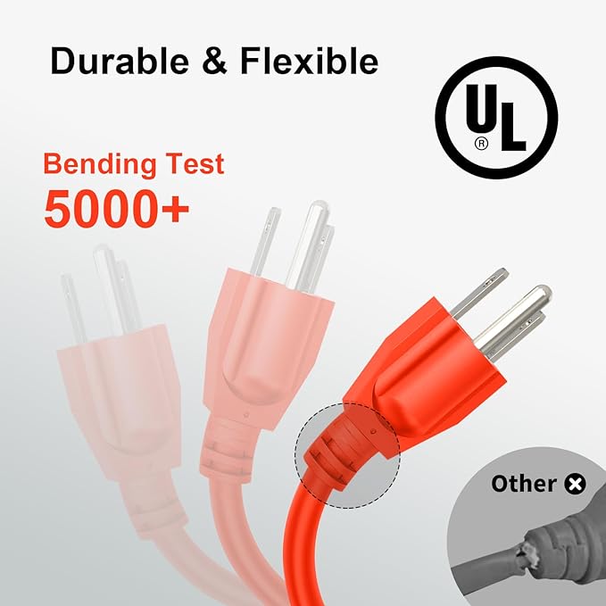 Outdoor Extension Cord Waterproof 100 FT, Orange 14/3 SJTW Heavy Duty, Flexible 100% Copper 3 Prong Extension Cord for Lawn, Garage,UL Listed
