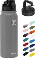 Fanhaw 20 oz Insulated Stainless Steel Water Bottle with Anti-Dust Chug Lid & Carabiner Lid, Leakproof Vacuum Metal Bottle for Kids, Women & Men (Gray)