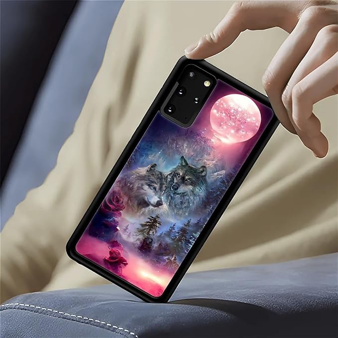for Samsung Galaxy S20 Plus Case, Star Two Wolfs Howling Pattern Graphic Design Girl Boy Soft Silicone Hard Acrylic Shock Protection for Samsung Galaxy S20 Plus