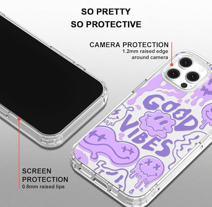 MOSNOVO Case for iPhone 12 & iPhone 12 Pro, [Buffertech 6.6ft Military-Grade Drop Protection] [Anti Peel Off Tech] Clear TPU Bumper Phone Case Cover Design - Good Vibes