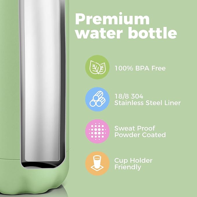 Volhoply 17oz Stainless Steel Water Bottles Bulk, Leakproof Insulated Metal Water Bottle for Sports, Travel, Adult, Available in Packs of 1, 4, or 8（Green,8 Pack）