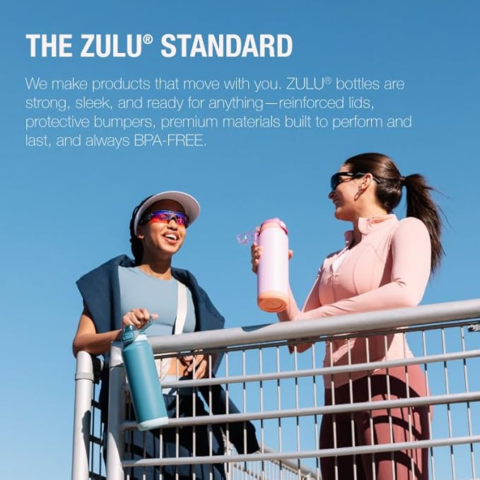 ZULU Base 32oz Stainless Steel Water Bottle with 3 Lids- Straw, Chug, Twist | Double Walled and Vacuum Insulated Metal Thermos | For Gym, Outdoor | Built in Carry Loop, Dishwasher Safe, Sage