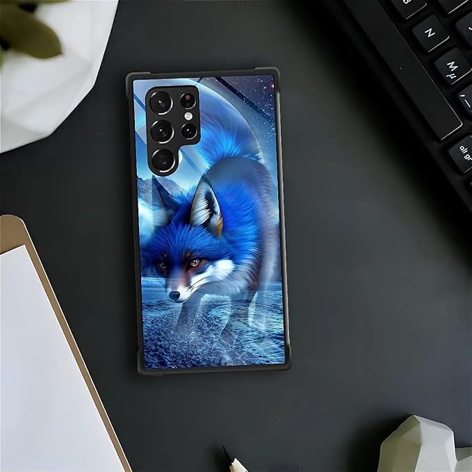 for Samsung Galaxy S22 Ultra Case, Snowy Mountain Fox Lake Pattern Graphic Design Girl Boy Soft Silicone Hard Acrylic Shock Protection for Samsung Galaxy S22 Ultra