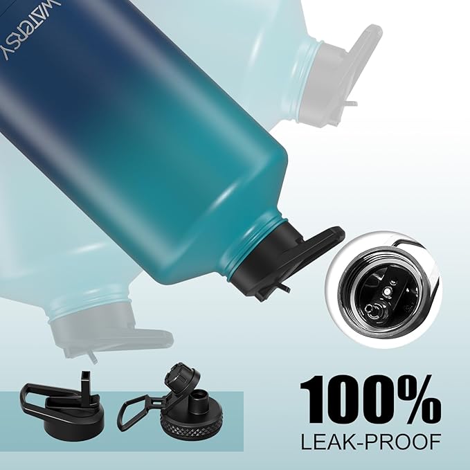 1 Gallon Water Bottle Insulated(Cold for 48 Hrs),BPA Free&Leak Proof,128oz Stainless Steel Water Jug,Large Water Bottle with Straw Spout Lids for Gym,Hiking,Camping&Travel,Gradient Blue