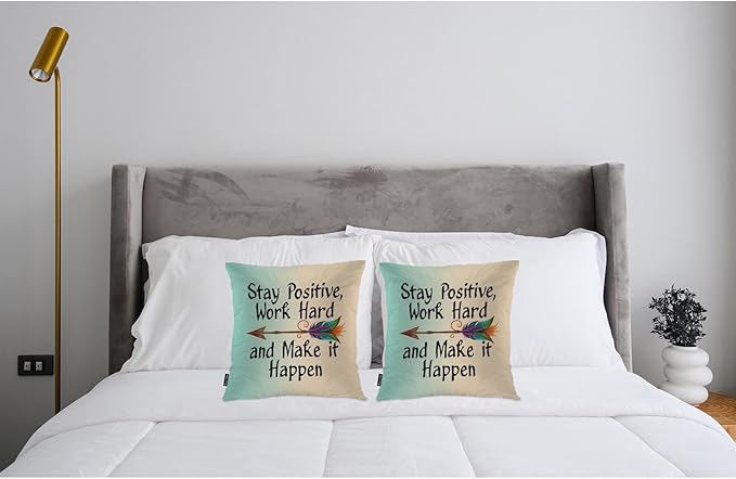 Swono Pillow Covers 18X18 Inch Set of 2 Life Quote, Throw Pillow Cases Stay Positive Work Hard and Make It Happen Arrow Pillowcase Cushion Cover Decorative for Outdoor Home Sofa Bedroom Livingroom