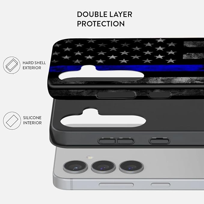 Compatible for Samsung Galaxy A16 5G Case, Dual Layer Heavy Duty 2 in 1 Shockproof Protective Phone Case,Blue Line American Police Flag