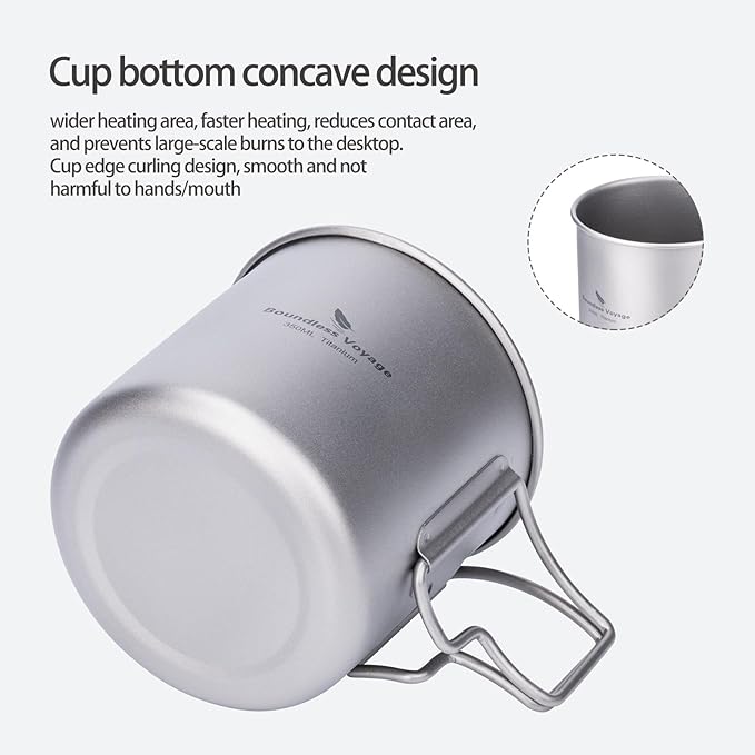 iBasingo 500ml Titanium Cup with Lid Foldable Handle Single-walled Camping Mug Lightweight Portable for Outdoor Drinking Drinkware US-Ti3059D
