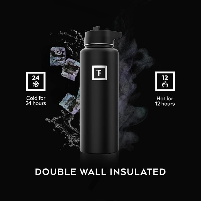 IRON °FLASK Camping & Hiking Hydration Flask with Straw, Wide Mouth Insulated Stainless Steel Sports Water Bottle - Bubble Gum 40 oz - Straw (1 Lid)