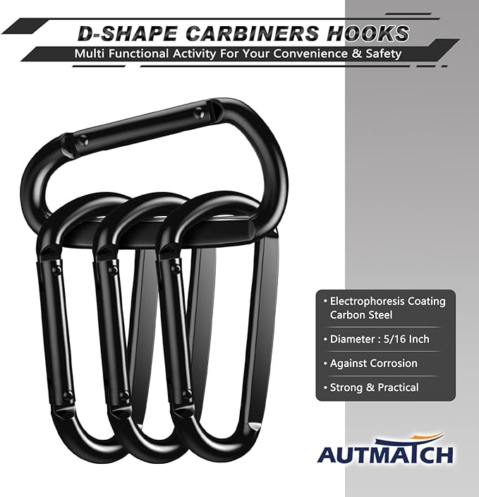 AUTMATCH Carabiner Clips, 3" Spring Snap Hook Caribeener Clips Buckle Heavy Duty Locking Carabiners Chain Quick Links, 4 Pack