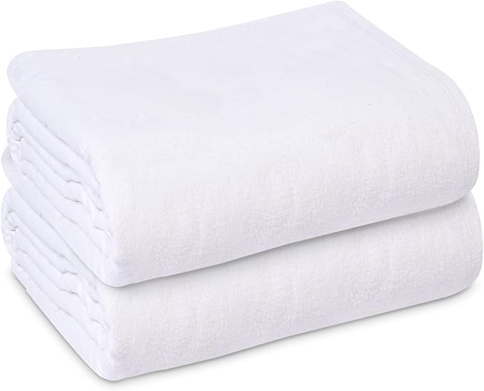 Linteum Textile Cotton Blended Hospital Patient Bath Blanket, Bed Bath Sheet, Twin Blanket Lightweight Sheet Blankets 70x90 in, 1.75 lb. White [12 Pack]