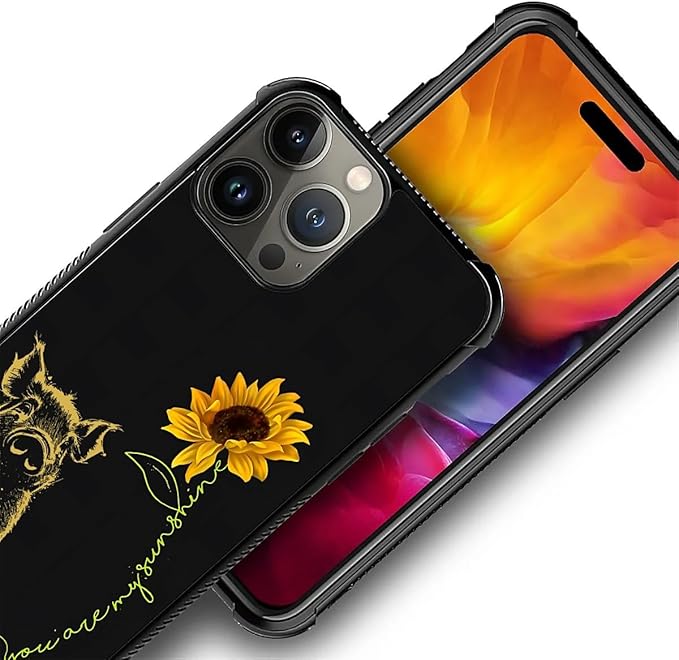 for iPhone 15 Pro Max Case, Pig Sunflower Yellow Sunshine Pattern Graphic Design Girl Boy Soft Silicone Hard Acrylic Shock Protection for iPhone 15 Pro Max