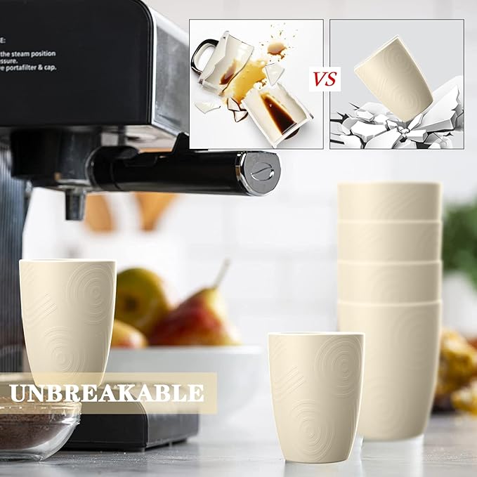 Homienly Unbreakable Drinking Glasses 16oz Wheat Straw Cups–6-Pack Reusable Stackable & Dishwasher Safe Cups for Kitchen-Beige