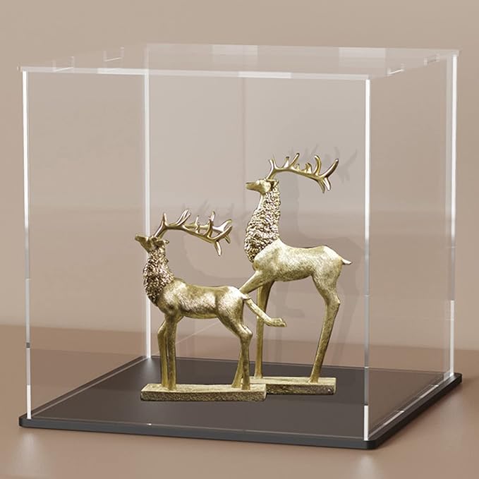 SVENJBB Acrylic Display Case, 6x6x6 Inch Cube Acrylic Boxes for Display, Clear Display Cases with Matte Black Base and Lid for Collectibles and Figures