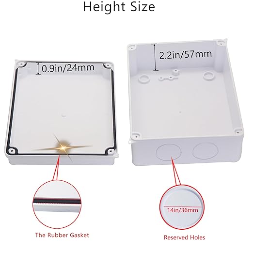 Junction Box, 2Pcs Reserved Holes Electrical Boxes Waterproof IP65 ABS Plastic Electrical Power Cord Enclosure Project Box White 7.9 x 6.1 x 3.1 inch(200x155x80mm)