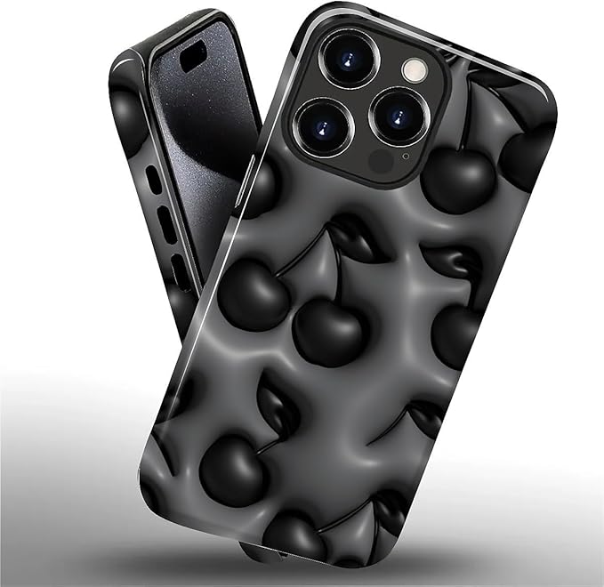 for iPhone 11 Pro Max Case,HL2 Cute Cool Cherry Black Hybrid 2 Layer Hard Shell Silicone Protective Pattern Design Case