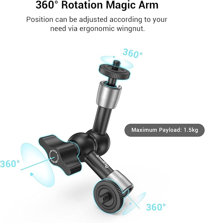 SMALLRIG Super Clamp w/ 1/4" and 3/8" Thread and 5.8 Inches Adjustable Friction Power Articulating Magic Arm with 1/4" Thread Screw for LCD Monitor/LED Lights - KBUM2730