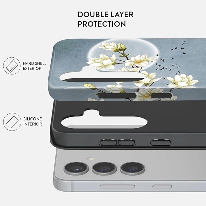 Compatible for Samsung Galaxy S26 Plus 5G Case, Dual Layer Heavy Duty 2 in 1 Shockproof Protective Phone Case,Magnolia Flowers Mountain and Birds