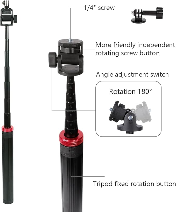Osmo Action 6/5 pro 81" Extendable Selfie Stick & Tripod for Gopro Camera, Vlogging Video Recording, Compatible with GoPro Max Hero 14 13 12 11 10 9,DJI Osmo Action 6 5 4 3,DSLR（14-81”）