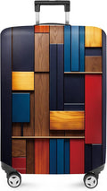 ANNA QUEEN Modern Geometric Wood Luggage Cover, Abstract Panel Suitcase Protector for 28-30 Inch Luggage