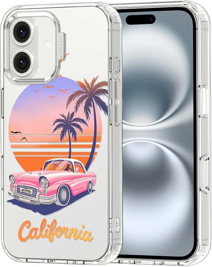MOSNOVO for iPhone 16 Case, Shockproof Military-Grade Protection 6.6ft Drop Tested, Clear Phone Case for iPhone 16, Cali Cruise Design