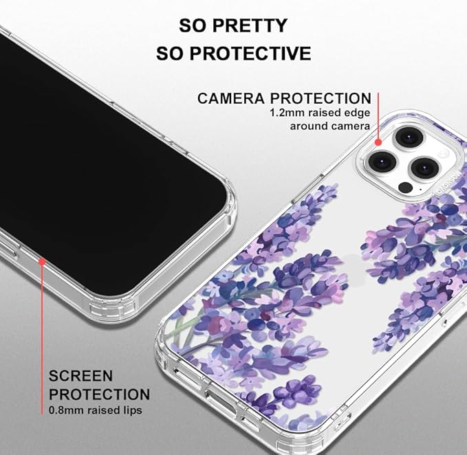 MOSNOVO Case for iPhone 12 & iPhone 12 Pro, [Buffertech 6.6ft Military-Grade Drop Protection] [Anti Peel Off Tech] Clear TPU Bumper Phone Case Cover Design - Lavender