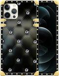 Compatible with iPhone 12/12 Pro Case, Shiny Black Sofa Crystal Luxury Golden Decoration for Girl Women Soft TPU Shockproof Protective Hard PC Back