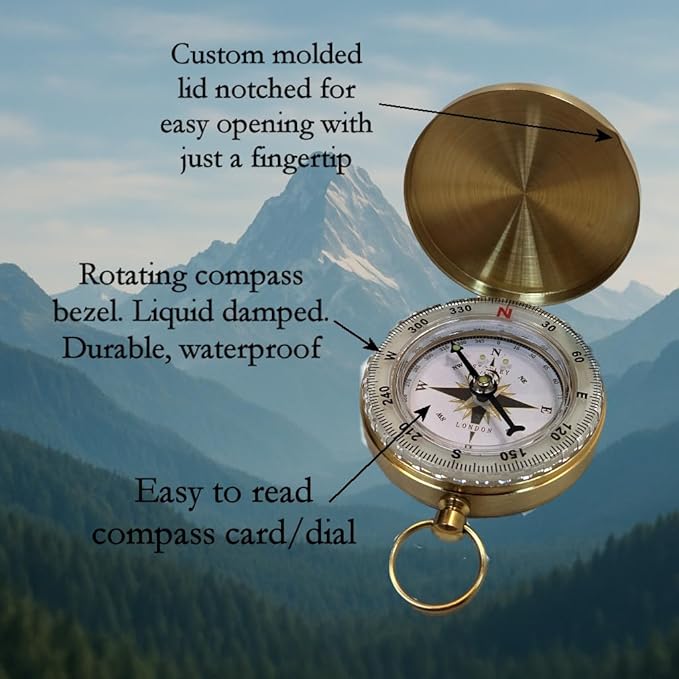 Glow in the Dark Brass Pocket Compass for Kids – Waterproof Navigation Tool for Camping, Hiking, Backpacking, Orienteering, Hunting, Survival Gear, Outdoor Safety & Adventure Gift