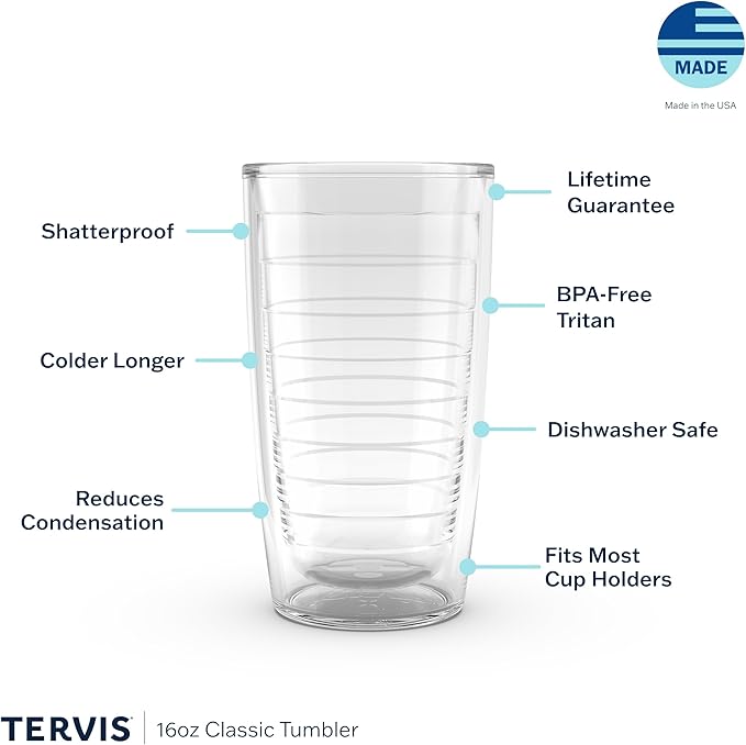 Tervis Clear & Colorful Tabletop Made in USA Double Walled Insulated Tumbler Travel Cup Keeps Drinks Cold & Hot, 16oz, Pink Sand