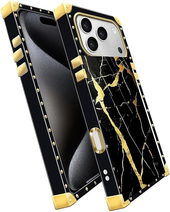 for iPhone 17 Pro Max Case Luxury Golden Decoration for Girl Women Soft TPU Shockproof Protective Hard PC Back for iPhone 17 Pro Max Crazy Pattern Black Gold Marble Nature