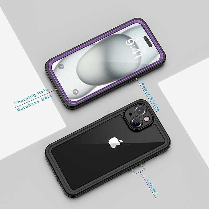 Lanhiem for iPhone 15 Plus Case, IP68 Waterproof Dustproof Shockproof Cases with Built-in Screen Protector, 360 Full Body Protective Front and Back Cover for iPhone 15 Plus - 6.7 inch (Purple)