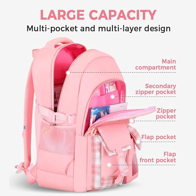 Cute Backpack for Teen Girls Kids Kawaii Bookbag Elementary Middle School Student Back Packs Aesthetic Travel Daypack Ages 6-8 8-10 10-12 (Blue,L)
