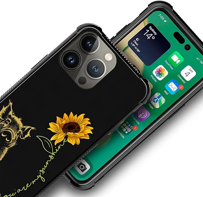 for iPhone 13 Pro Max Case, Pig Sunflower Yellow Sunshine Pattern Graphic Design Girl Boy Soft Silicone Hard Acrylic Shock Protection for iPhone 13 Pro Max