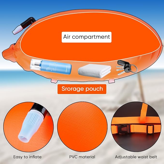Swim Buoy for Open Water, 20L Swim Safety Float Waterproof Dry Bag for Swimmers Triathletes Kayakers Snorkelers, Swimming Pull Buoy for Safer Swim Training (Light Orange)