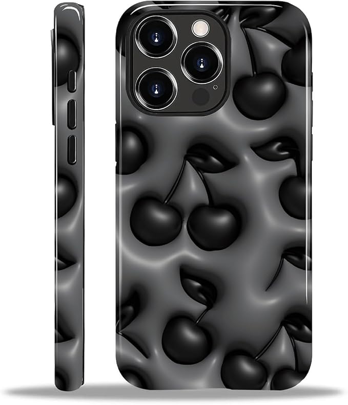 for iPhone 11 Case,HL2 Cute Cool Cherry Black Hybrid 2 Layer Hard Shell Silicone Protective Pattern Design Case