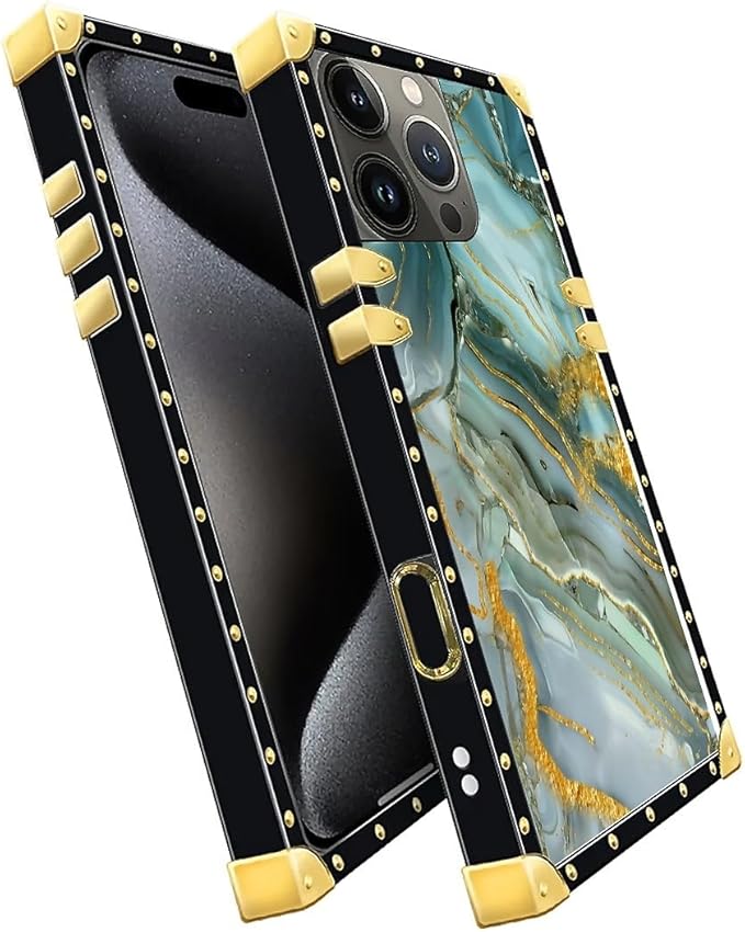 Compatible with iPhone 16 Pro Case, Golden Texture Marble Veining Luxury Golden Decoration for Girl Women Soft TPU Shockproof Protective Hard PC Back for iPhone 16 Pro