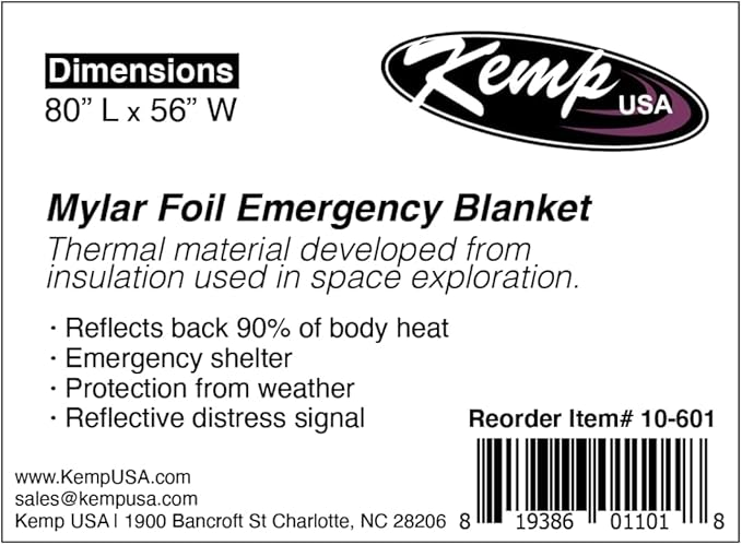 Kemp USA Emergency Mylar Blanket Lightweight Thermal Reflective Survival Blanket First Aid Disaster Preparedness Camping Vehicle Bug Out Bag Emergency Supply Gear (250)