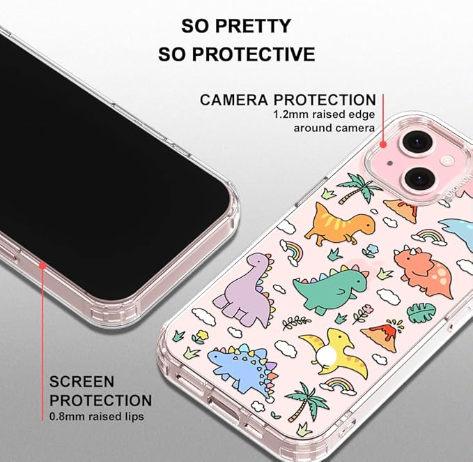 MOSNOVO Case for iPhone 15 Plus/iPhone 14 Plus, [Buffertech 6.6ft Military-Grade Drop Protection] [Anti Peel Off Tech] Clear TPU Bumper Phone Case Cover Design - Dinosaur Land