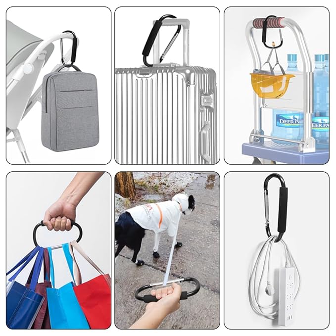 Baby Stroller Hooks for Hanging Diaper Bags, 7" Large Stroller Clip, 2 Pack Stroller Hooks for Hanging Bags and Shopping, Stroller Accessories for Mommy, Large Carabiner,Organizer of walker accessorie