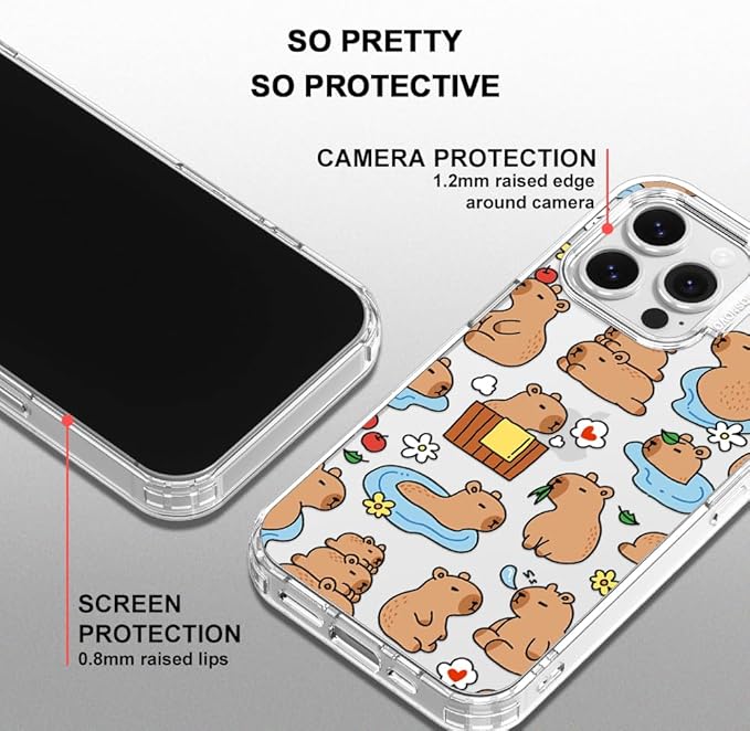 MOSNOVO for iPhone 16 Pro Max Case, Shockproof Military-Grade Protection 6.6ft Drop Tested, Clear Phone Case for iPhone 16 Pro Max, Capybara Land Design