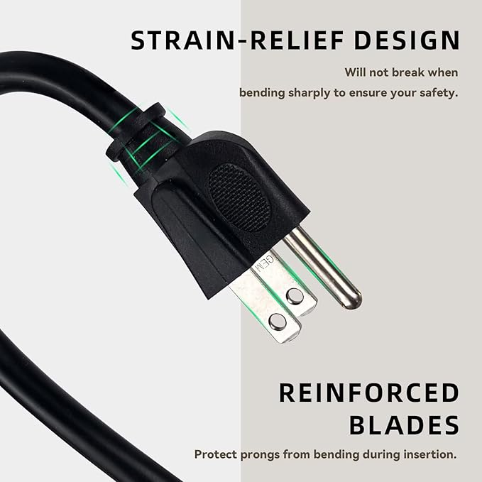 50ft Outdoor Extension Cord - 16/3 Heavy Duty SJTW Waterproof Black Electrical Cable with 3 Prong Grounded Plug for Safety, Great for Lawn and Major Appliances