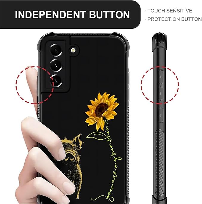 for Samsung Galaxy S21 FE Case, Pig Sunflower Yellow Sunshine Pattern Graphic Design Girl Boy Soft Silicone Hard Acrylic Shock Protection for Samsung Galaxy S21 FE