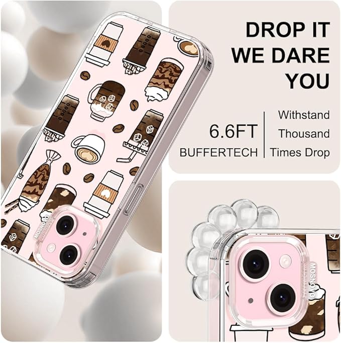 MOSNOVO Case for iPhone 15 Plus/iPhone 14 Plus, [Buffertech 6.6ft Military-Grade Drop Protection] [Anti Peel Off Tech] Clear TPU Bumper Phone Case Cover Design - Coffee