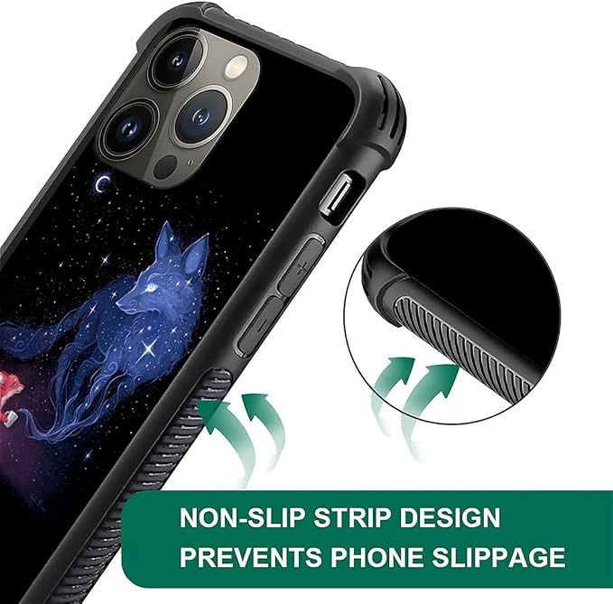 for iPhone 14 Pro Max Case, Galaxy Fox Wolf Pattern Graphic Design Girl Boy Soft Silicone Hard Acrylic Shock Protection for iPhone 14 Pro Max