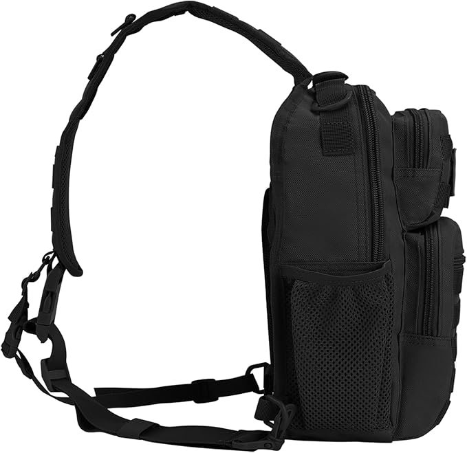 Rover Sling Pack Tactical Shoulder Sling Bag Backpack with Bottle Holder Crossbody Chest Bag, Black