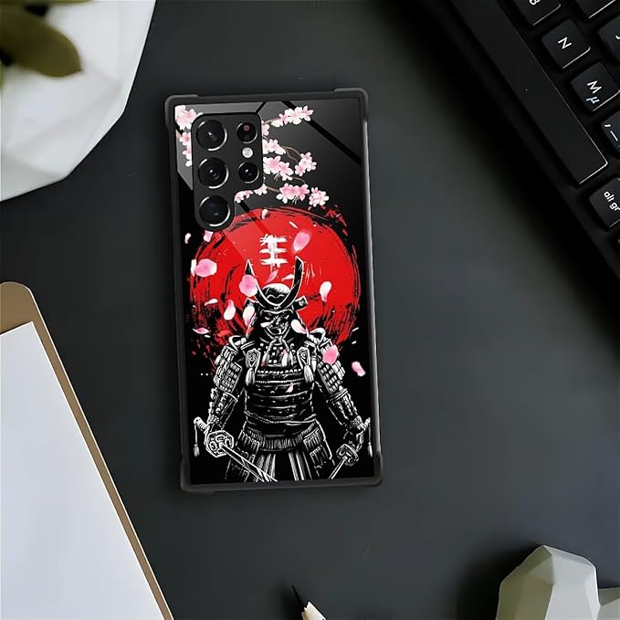 for Samsung Galaxy S22 Ultra Case, Sakura Japanese Samurai Pattern Graphic Design Girl Boy Soft Silicone Hard Acrylic Shock Protection for Samsung Galaxy S22 Ultra